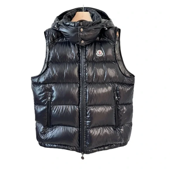 Moncler Bormes Gilet Shiny Black Quilted Down Puffer Vest with Removable Hood 5